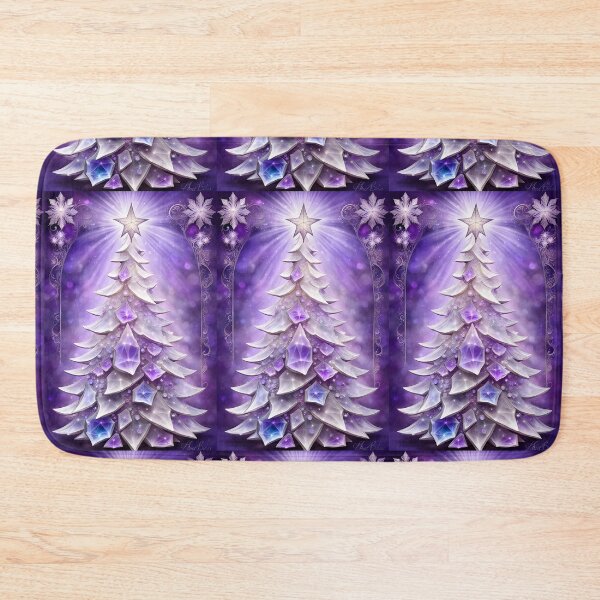 Item preview, SEASONS GREETING CHRISTMAS TREE Purple Amethyst Sapphire Stained Glass Art Print on Demand ~Winter Wonderland Party Decoration~Birthday Gift~Favor designed and sold by Spinning Plates 360.