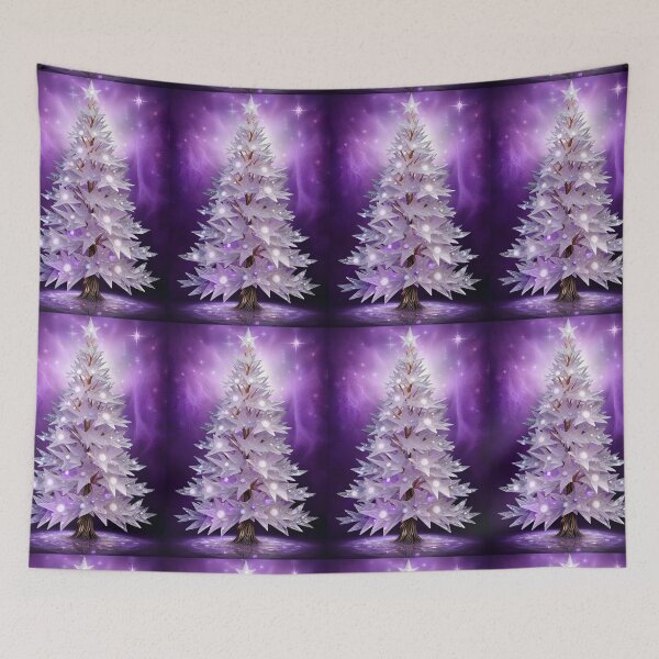 Item preview, SEASONS GREETING CHRISTMAS TREE Purple Amethyst Sapphire Stained Glass Art Print on Demand ~Winter Wonderland Party Decoration~Birthday Gift~Favor designed and sold by Spinning Plates 360.