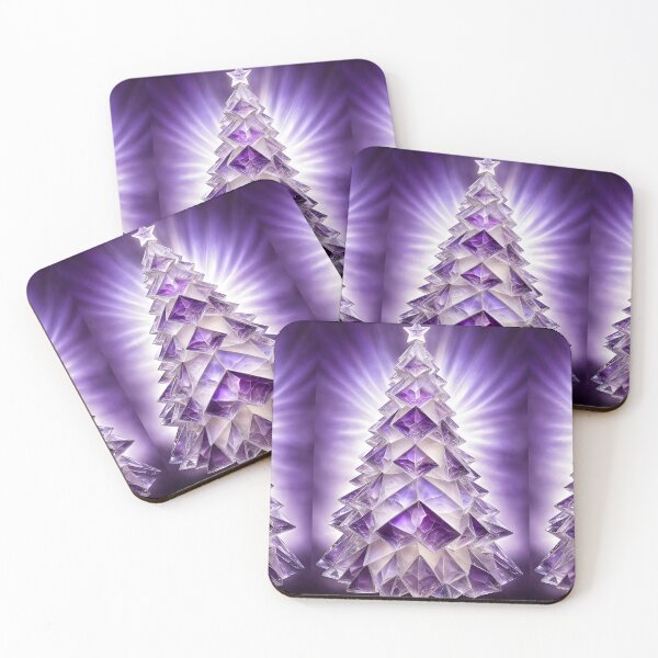 Item preview, SEASONS GREETING CHRISTMAS TREE Purple Amethyst Sapphire Stained Glass Art Print on Demand ~Winter Wonderland Party Decoration~Birthday Gift~Favor designed and sold by Spinning Plates 360.