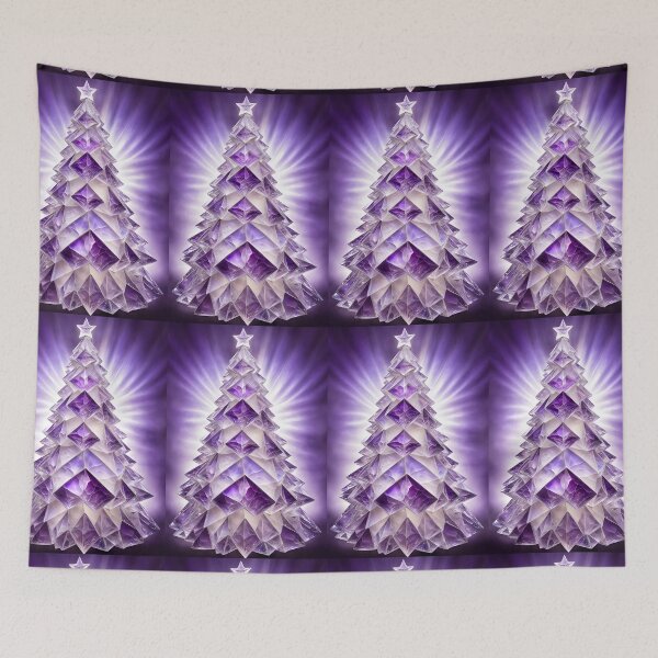 Item preview, SEASONS GREETING CHRISTMAS TREE Purple Amethyst Sapphire Stained Glass Art Print on Demand ~Winter Wonderland Party Decoration~Birthday Gift~Favor designed and sold by Spinning Plates 360.