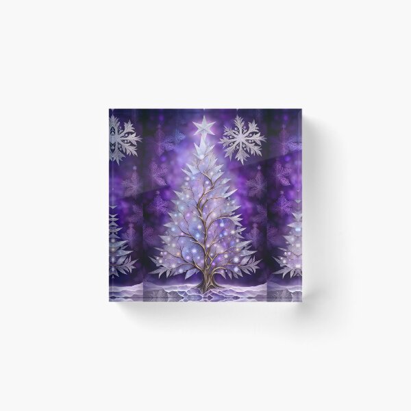 Item preview, SEASONS GREETING CHRISTMAS TREE Purple Amethyst Sapphire Stained Glass Art Print on Demand ~Winter Wonderland Party Decoration~Birthday Gift~Favor designed and sold by Spinning Plates 360.