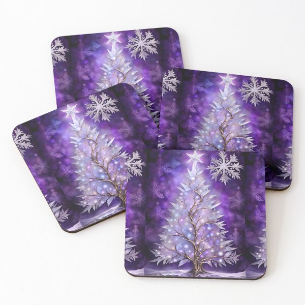 Item preview, SEASONS GREETING CHRISTMAS TREE Purple Amethyst Sapphire Stained Glass Art Print on Demand ~Winter Wonderland Party Decoration~Birthday Gift~Favor designed and sold by Spinning Plates 360.
