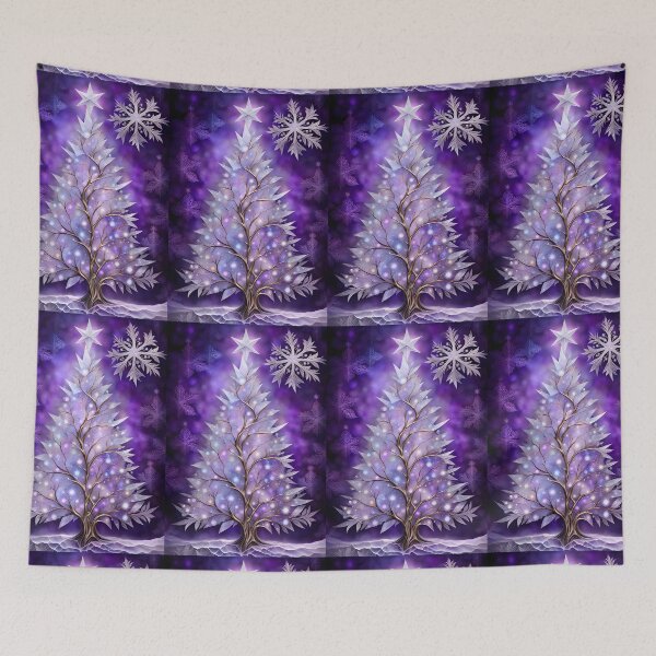 Item preview, SEASONS GREETING CHRISTMAS TREE Purple Amethyst Sapphire Stained Glass Art Print on Demand ~Winter Wonderland Party Decoration~Birthday Gift~Favor designed and sold by Spinning Plates 360.