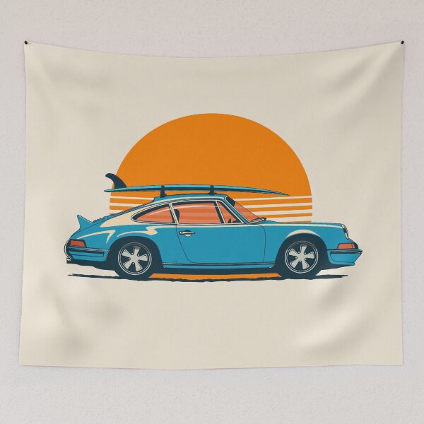 Item preview, Retro Blue Sports car 911 964 summer surfs up illustration designed and sold by blackdogshop.