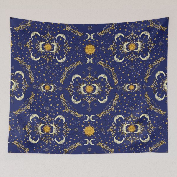 Item preview, Sun and Moon Celestial Print in Dark Blue designed and sold by Chiefiechanga.