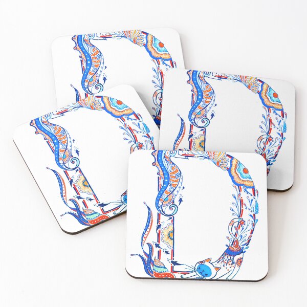 Item preview, Decorative Letter D – Seahorse & Cat Ocean Art designed and sold by LinglingArt.