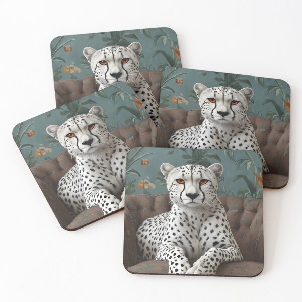 Item preview, Regal White Cheetah on Vintage Sofa Poster designed and sold by STTrillionTEES.