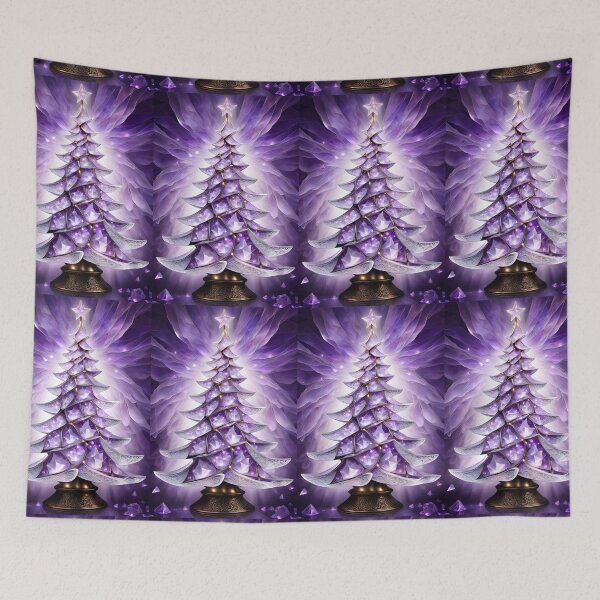 Item preview, SEASONS GREETING CHRISTMAS TREE Purple Amethyst Sapphire Stained Glass Art Print on Demand ~Winter Wonderland Party Decoration~Birthday Gift~Favor designed and sold by Spinning Plates 360.