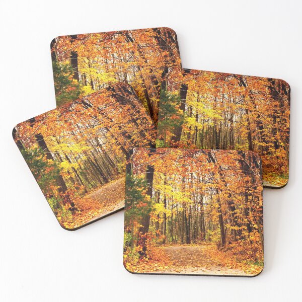 Item preview, Autumn Forest Path Covered in Golden Leaves – Fall Landscape Photography designed and sold by aadventures.