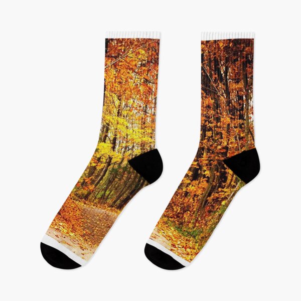 Item preview, Autumn Forest Path Covered in Golden Leaves – Fall Landscape Photography designed and sold by aadventures.