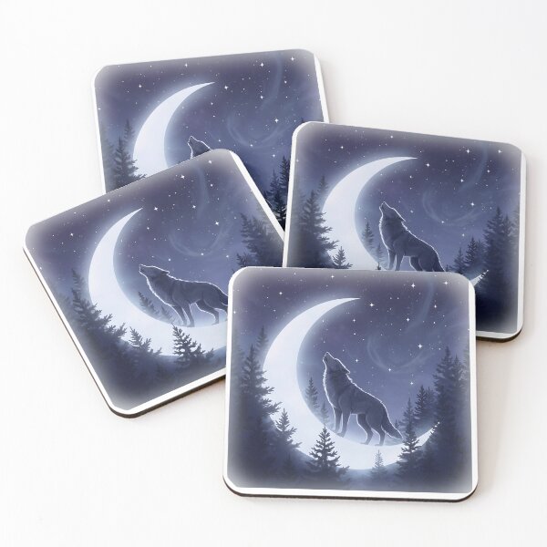 Item preview, Crescent Moon Wolf – Celestial Night Art with Painted Edges designed and sold by HumTumMe.