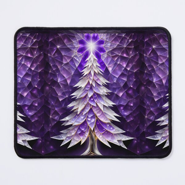 Item preview, SEASONS GREETING CHRISTMAS TREE Purple Amethyst Sapphire Stained Glass Art Print on Demand ~Winter Wonderland Party Decoration~Birthday Gift~Favor designed and sold by Spinning Plates 360.
