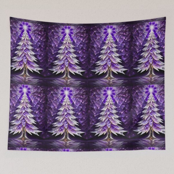 Item preview, SEASONS GREETING CHRISTMAS TREE Purple Amethyst Sapphire Stained Glass Art Print on Demand ~Winter Wonderland Party Decoration~Birthday Gift~Favor designed and sold by Spinning Plates 360.