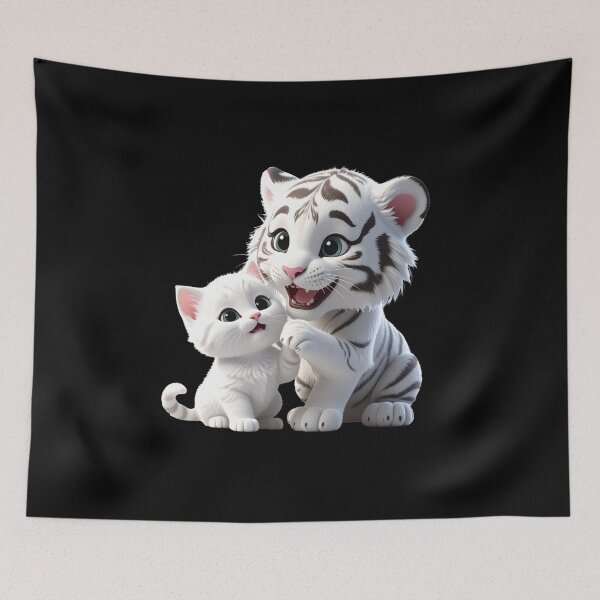 Item preview, A cute adorable baby white tiger and kitten T-shirt  designed and sold by Alicjareign.