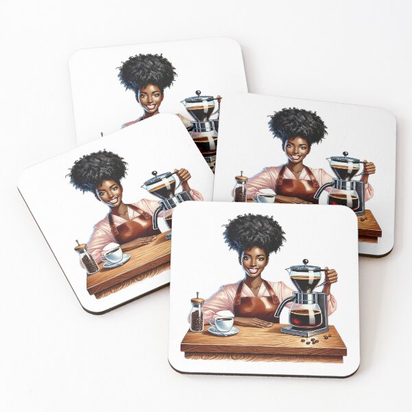 Item preview, Melanin Barista Girl – Brewing Fresh Morning Coffee Art designed and sold by Lulunza.