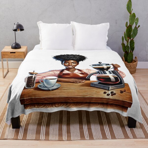 Item preview, Melanin Barista Girl – Brewing Fresh Morning Coffee Art designed and sold by Lulunza.