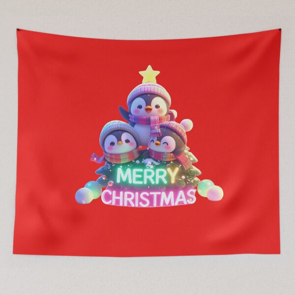 Item preview, Cute Chibi Penguins Merry Christmas Neon Glow T-shirt  designed and sold by Alicjareign.