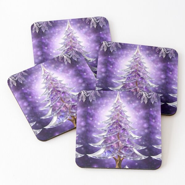 Item preview, SEASONS GREETING CHRISTMAS TREE Purple Amethyst Sapphire Stained Glass Art Print on Demand ~Winter Wonderland Party Decoration~Birthday Gift~Favor designed and sold by Spinning Plates 360.