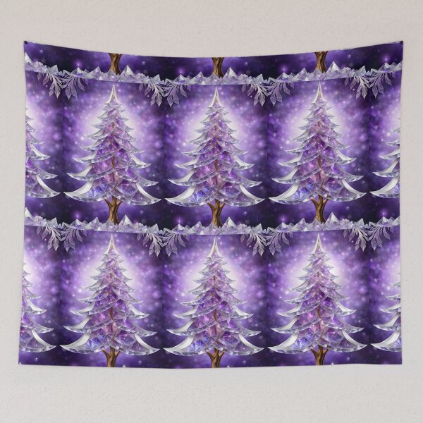 Item preview, SEASONS GREETING CHRISTMAS TREE Purple Amethyst Sapphire Stained Glass Art Print on Demand ~Winter Wonderland Party Decoration~Birthday Gift~Favor designed and sold by Spinning Plates 360.