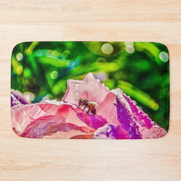 Item preview, Honeybee on Rain-Kissed Pink Flower Macro Photography designed and sold by aadventures.