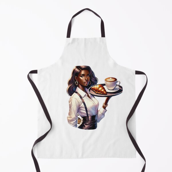 Item preview, Elegant Black Waitress with Coffee Tray and Croissant – Café Aesthetic designed and sold by Lulunza.