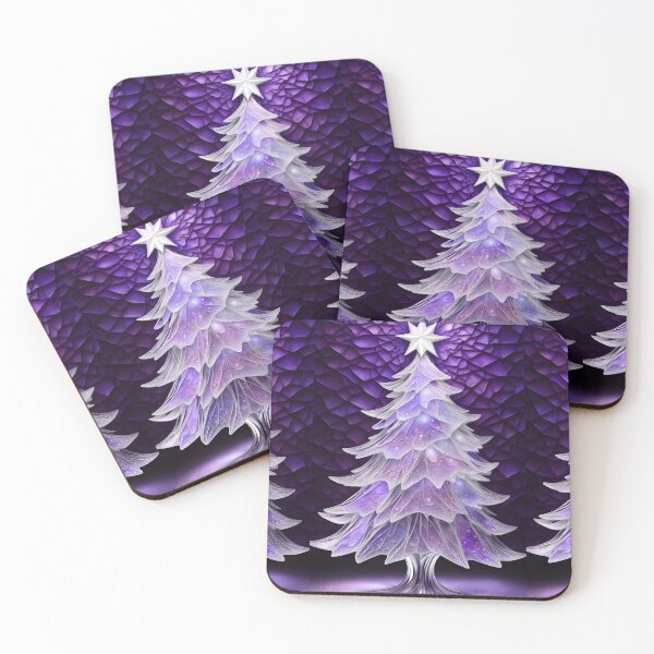 Item preview, SEASONS GREETING CHRISTMAS TREE Purple Amethyst Sapphire Stained Glass Art Print on Demand ~Winter Wonderland Party Decoration~Birthday Gift~Favor designed and sold by Spinning Plates 360.