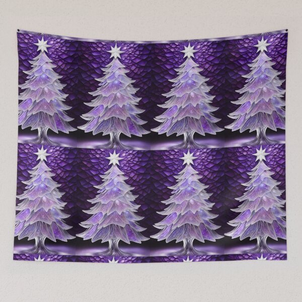 Item preview, SEASONS GREETING CHRISTMAS TREE Purple Amethyst Sapphire Stained Glass Art Print on Demand ~Winter Wonderland Party Decoration~Birthday Gift~Favor designed and sold by Spinning Plates 360.