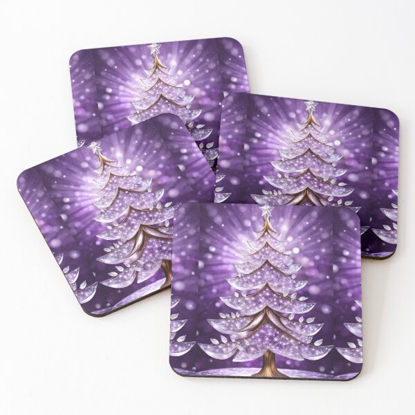 Item preview, SEASONS GREETING CHRISTMAS TREE Purple Amethyst Sapphire Stained Glass Art Print on Demand ~Winter Wonderland Party Decoration~Birthday Gift~Favor designed and sold by Spinning Plates 360.