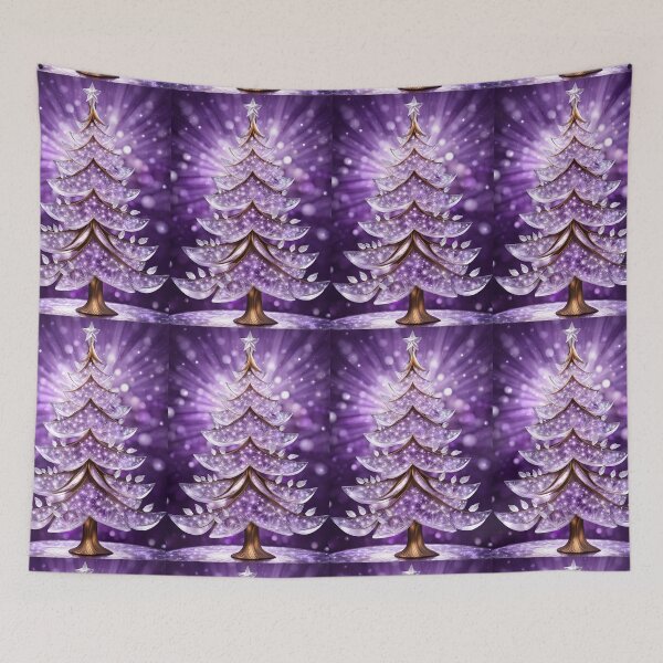 Item preview, SEASONS GREETING CHRISTMAS TREE Purple Amethyst Sapphire Stained Glass Art Print on Demand ~Winter Wonderland Party Decoration~Birthday Gift~Favor designed and sold by Spinning Plates 360.