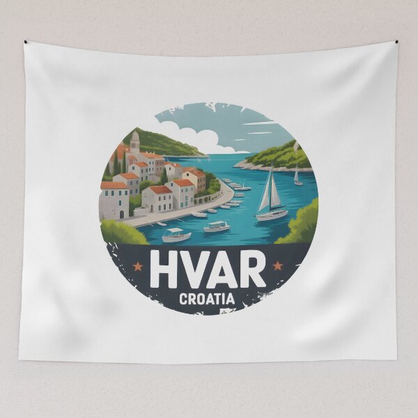 Item preview, Hvar Croatia Harbor – Mediterranean Coastal Scene designed and sold by SoftyDesigns.