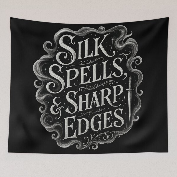Item preview, Silk Spells and Sharp Edges – Gothic Witchcore Typography Art designed and sold by Mouraludia.