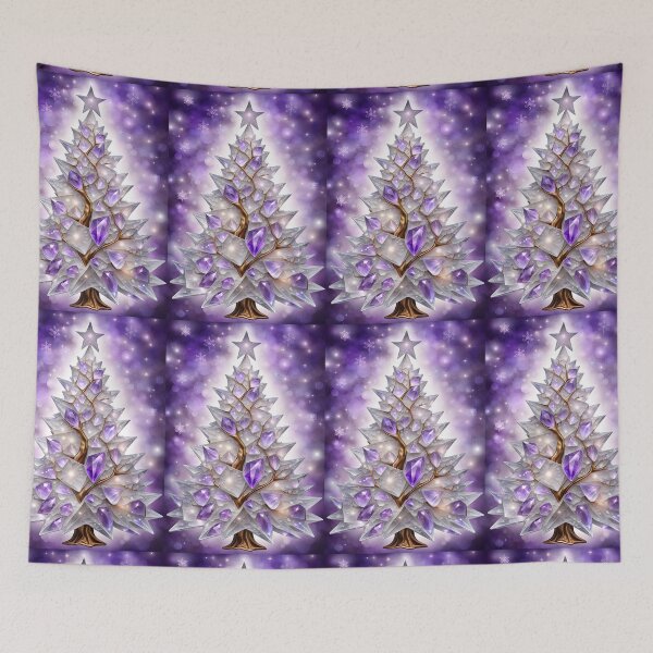 Item preview, SEASONS GREETING CHRISTMAS TREE Purple Amethyst Sapphire Stained Glass Art Print on Demand ~Winter Wonderland Party Decoration~Birthday Gift~Favor designed and sold by Spinning Plates 360.