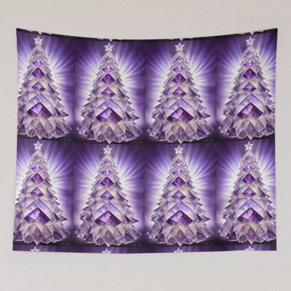 Item preview, SEASONS GREETING CHRISTMAS TREE Purple Amethyst Sapphire Stained Glass Art Print on Demand ~Winter Wonderland Party Decoration~Birthday Gift~Favor designed and sold by Spinning Plates 360.