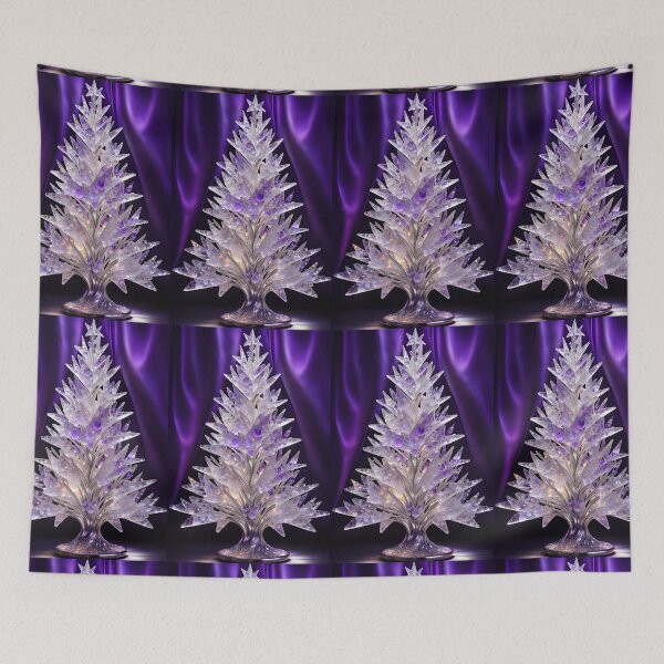 Item preview, SEASONS GREETING CHRISTMAS TREE Purple Amethyst Sapphire Stained Glass Art Print on Demand ~Winter Wonderland Party Decoration~Birthday Gift~Favor designed and sold by Spinning Plates 360.