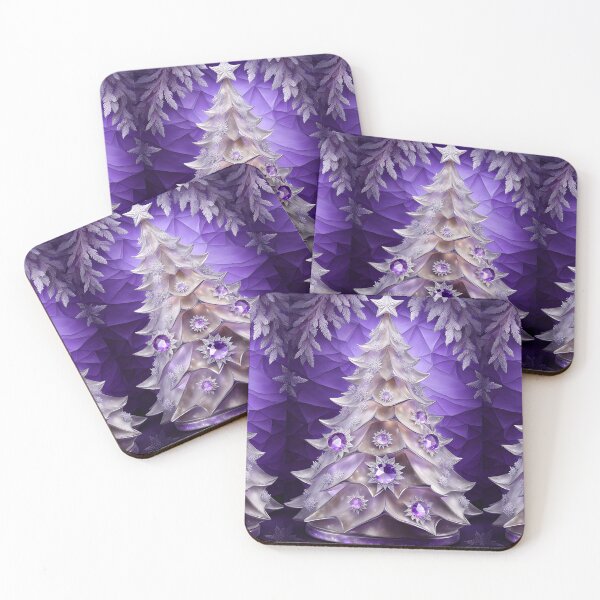 Item preview, SEASONS GREETING CHRISTMAS TREE Purple Amethyst Sapphire Stained Glass Art Print on Demand ~Winter Wonderland Party Decoration~Birthday Gift~Favor designed and sold by Spinning Plates 360.