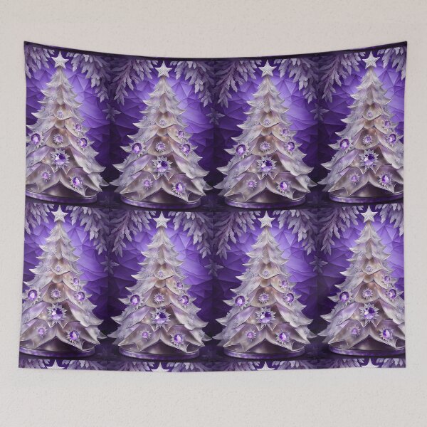 Item preview, SEASONS GREETING CHRISTMAS TREE Purple Amethyst Sapphire Stained Glass Art Print on Demand ~Winter Wonderland Party Decoration~Birthday Gift~Favor designed and sold by Spinning Plates 360.