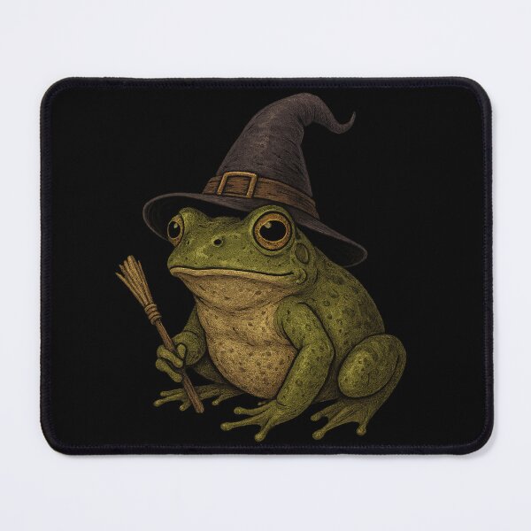 Item preview, Witch Frog with Hat and Broom – Cute Cottagecore Toad Art designed and sold by Mouraludia.