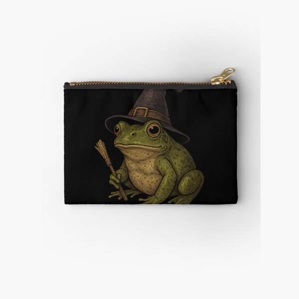 Item preview, Witch Frog with Hat and Broom – Cute Cottagecore Toad Art designed and sold by Mouraludia.