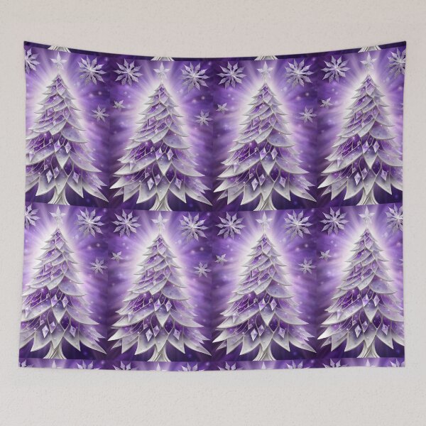 Item preview, SEASONS GREETING CHRISTMAS TREE Purple Amethyst Sapphire Stained Glass Art Print on Demand ~Winter Wonderland Party Decoration~Birthday Gift~Favor designed and sold by Spinning Plates 360.
