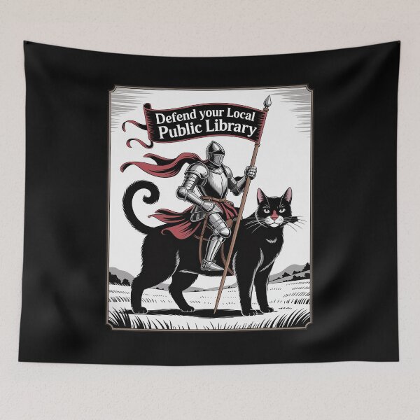 Item preview, Defend Your Local Public Library Funny Knight Cat  designed and sold by HaileyRobel.