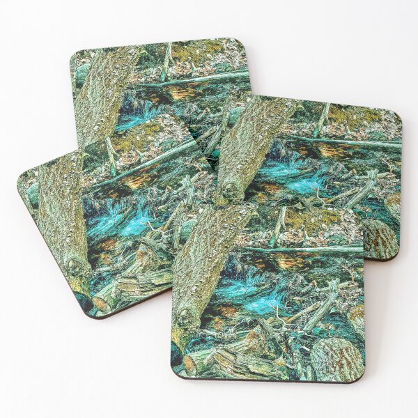 Item preview, Woodland Stream with Fallen Logs and Moss Forest Nature Photography Print designed and sold by aadventures.