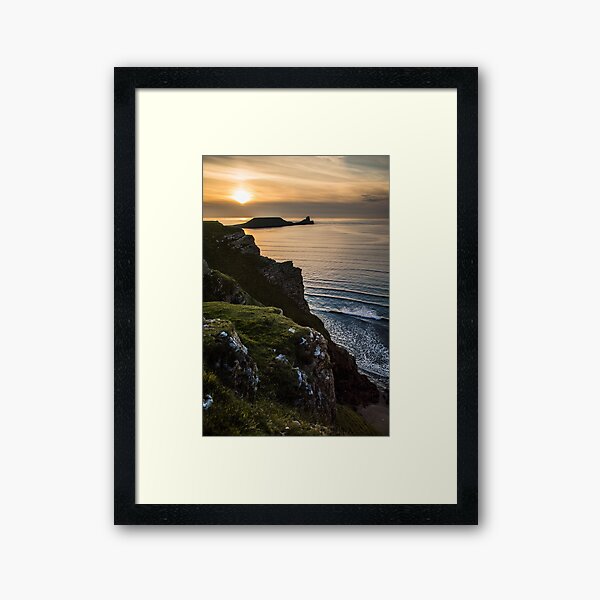 Sunset above sea and cliff photography Framed Art Print