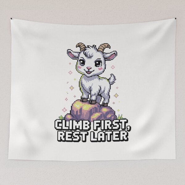 Item preview, Climb First Rest Later | Cute Goat RPG Grind Motivation Gamer Design | Level Up Quest  designed and sold by pixelpopplanet.