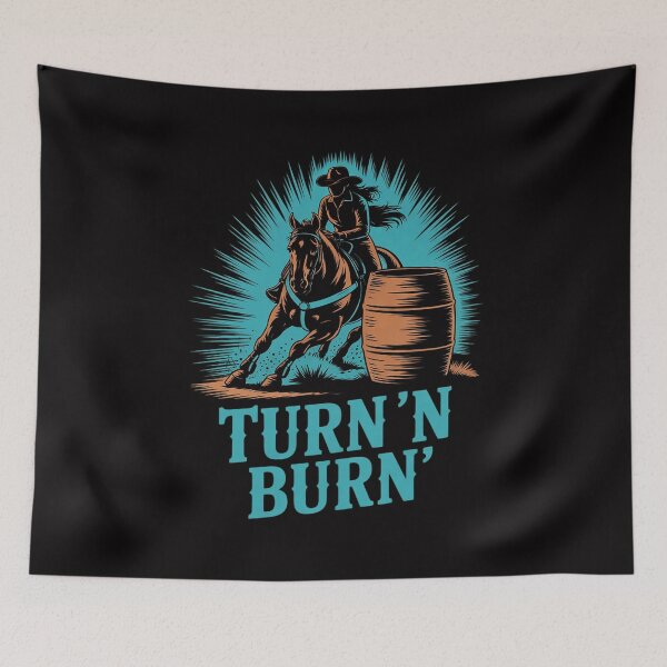 Artikelvorschau, Barrel Racer Turn and Burn Barrel Racing Rodeo Cowgirl entworfen und verkauft von Silicula.