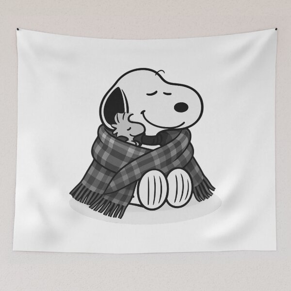 Item preview, Snoopy in Plaid Scarf – Soft Grayscale Winter Illustration designed and sold by Tidal Arts.