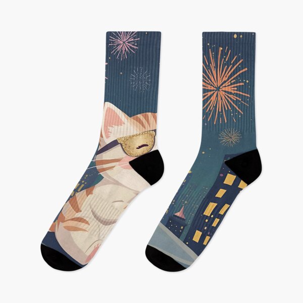 Item preview, Midnight Fireworks with a Kawaii Cat – Hello 2026! designed and sold by WildlifeWhimsy.
