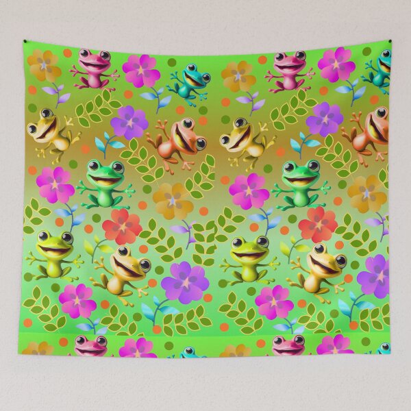 Artikelvorschau, Niedliches Froschmuster – Bunte, fröhliche Frösche mit Blumen – Kawaii-Naturdesign entworfen und verkauft von HopeAndHustle.