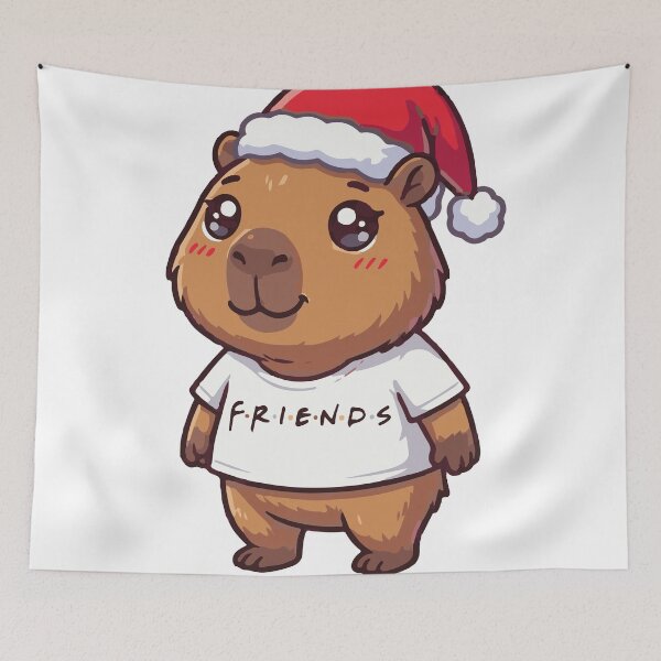 Item preview, Christmas Capybara Friends Fan designed and sold by Rorospirit.