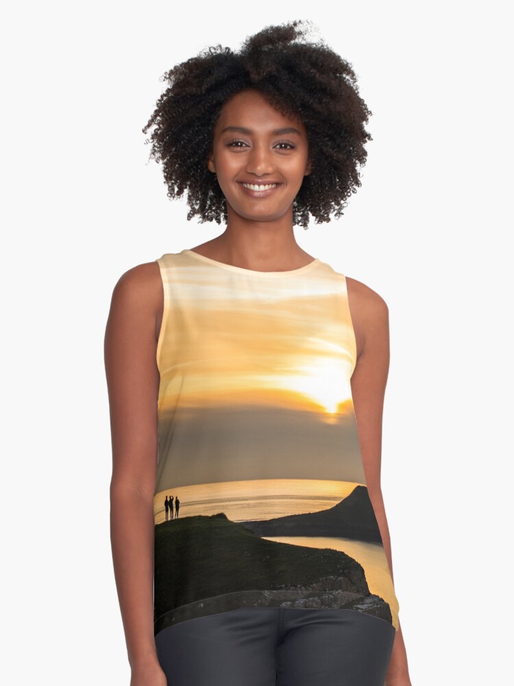 Sleeveless Top, Three silhouettes in sunset landscape designed and sold by creaschon