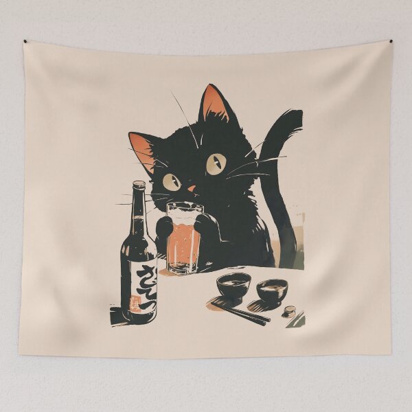 Item preview, Beer-Drinking Black Cat designed and sold by mustbewhy.